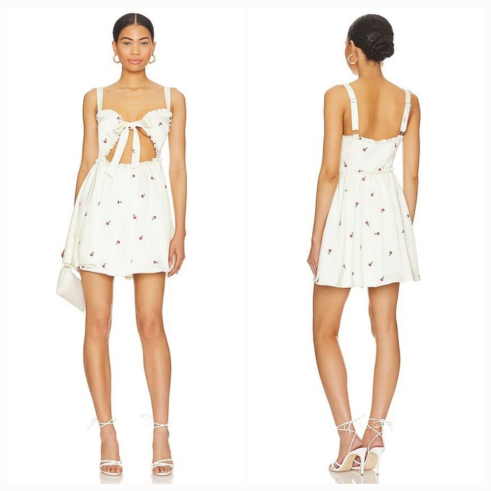 MAJORELLE Eden Mini Dress in Ivory & Pink Medium